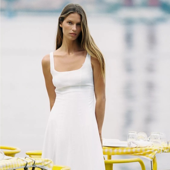 LINEN STRAPPY MIDI DRESS - Picture 1 of 4